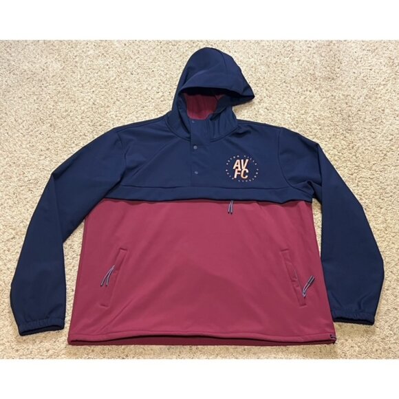 Aston Villa FC Brand Navy Blue Claret Red Fleece Anorak Jacket Size XL EUC - Picture 1 of 6